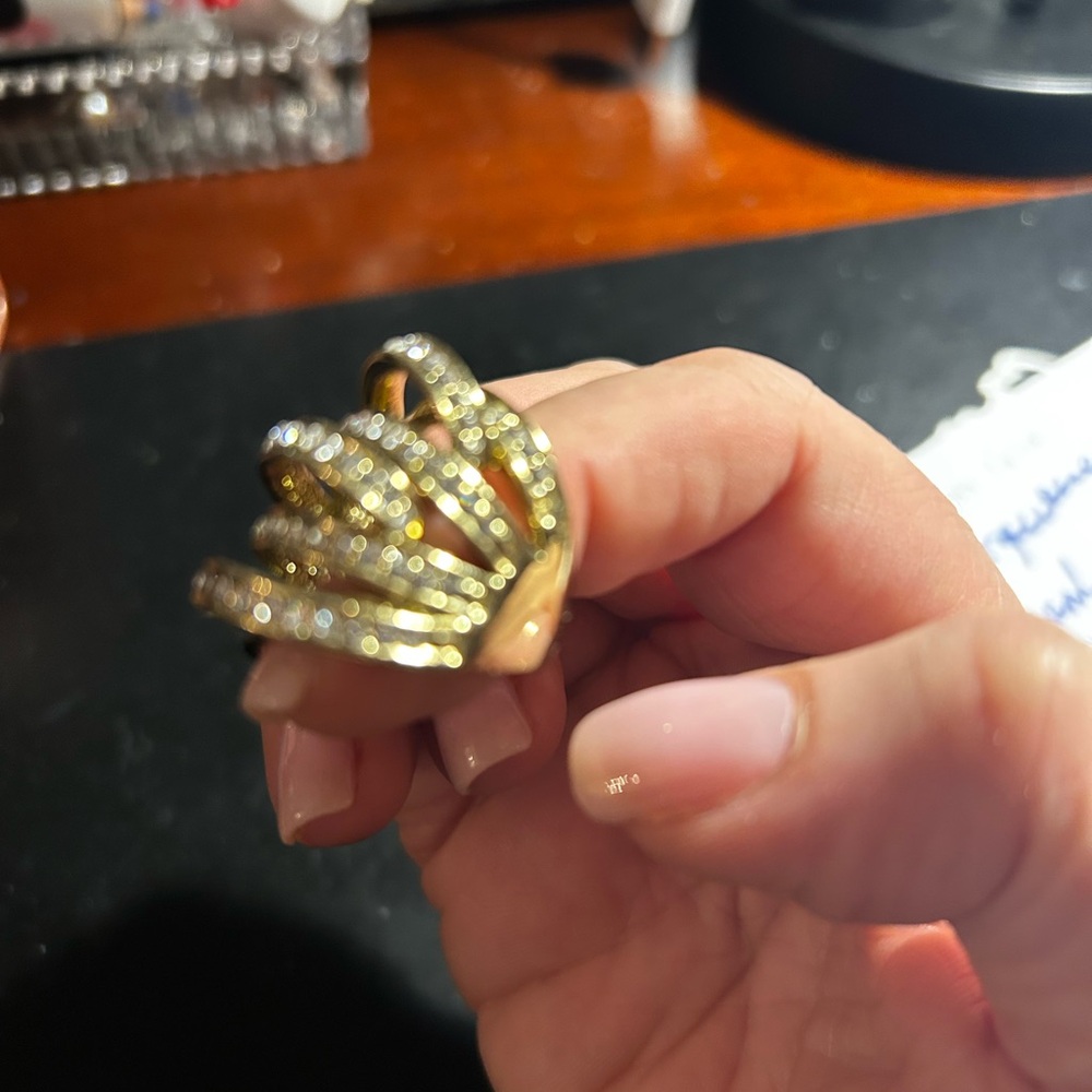 Stackable Gold Tone, Cz Ring Seven Layers And One… - image 3